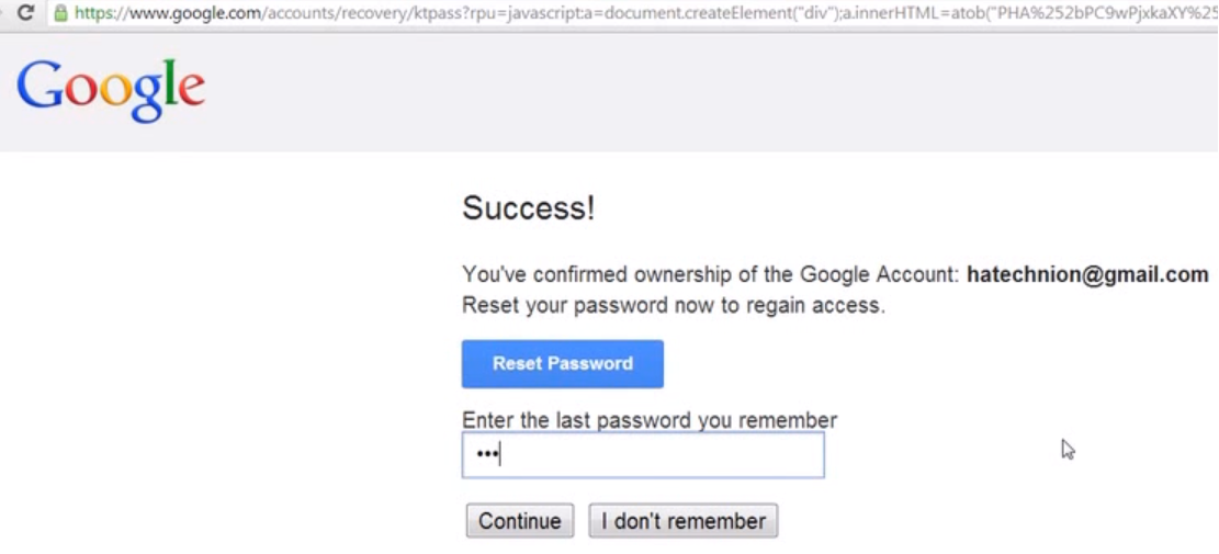 Google password reset number